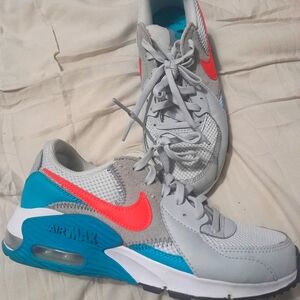 Nike Air Max Gray and Teal Sneakers with Red Swoosh